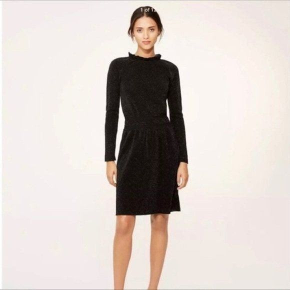 Womens Tory Burch Isabelle Sz XS Blousen Knit Dress Black Holiday Metalic 5956